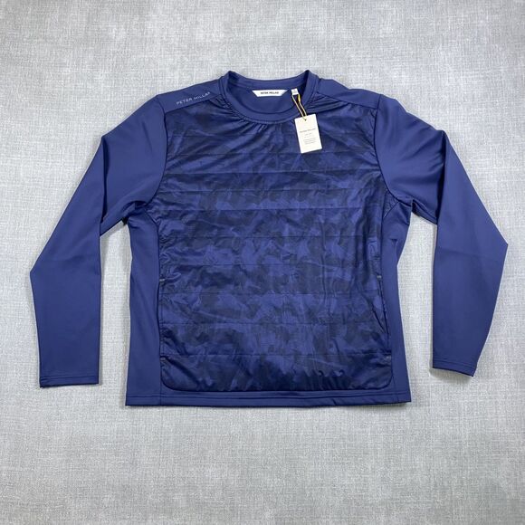 Peter Millar Pullover Mens Large Navy Crown Sport Quilted Performance Golf Shirt